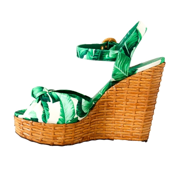 DOLCE & GABBANA Palm Leaf Rattan Platform Canvas Sandals Shoes EU 37 - Picture 3 of 7